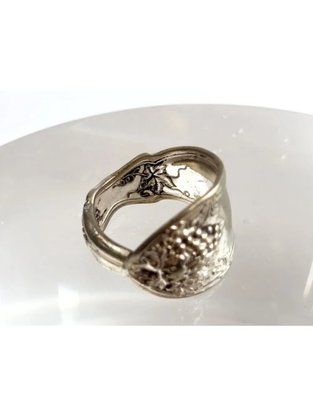 Silver Plated La Vigne Grapevine Spoon Sterling Silver 925 Vintage Ring - sz 10